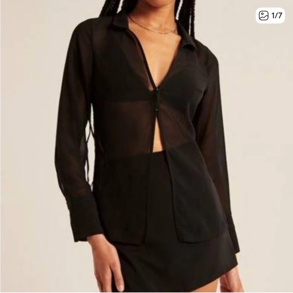 NWT Abercrombie & Fitch Black Sheer Blouse